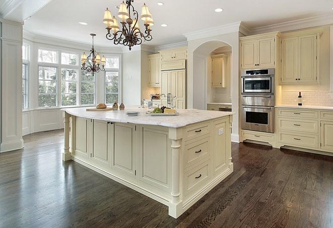 close-up of textured laminate flooring in a kitchen in Farmington